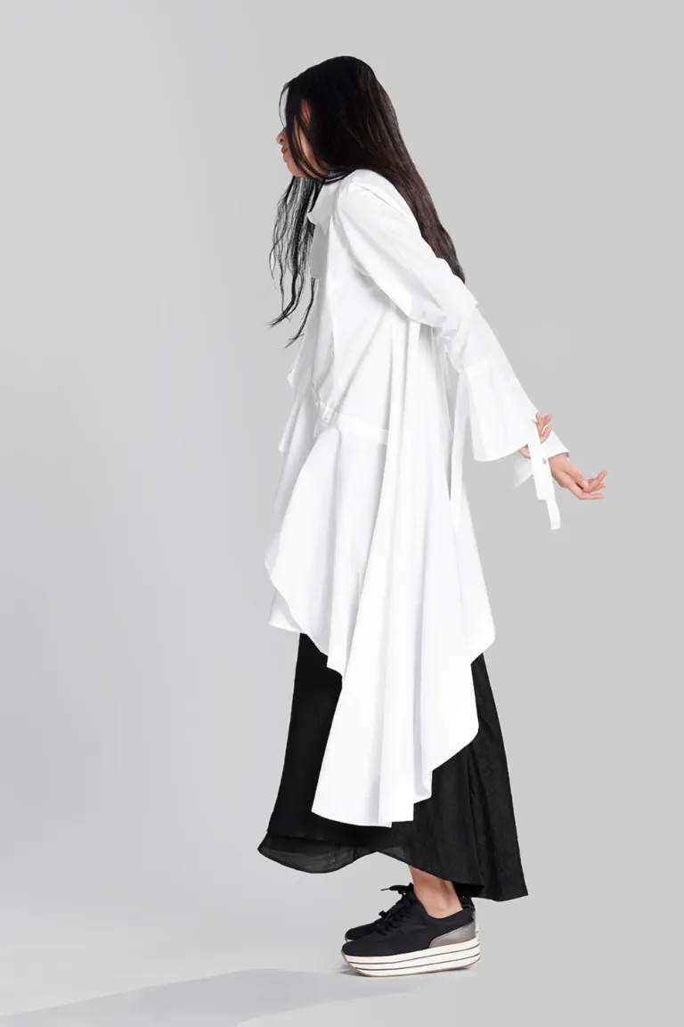ASYMMETRICAL SHIRT WITH FRILL PANEL DETAIL