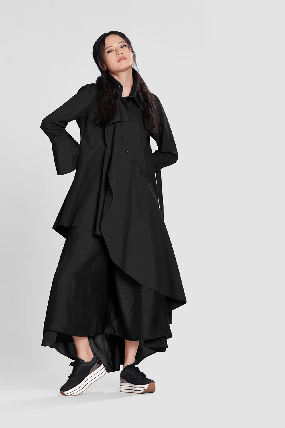 ASYMMETRICAL SHIRT WITH FRILL PANEL DETAIL