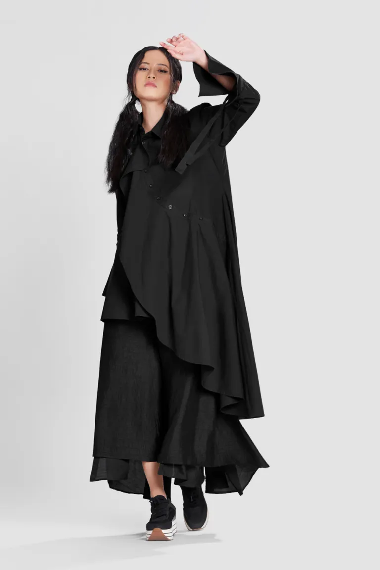 ASYMMETRICAL SHIRT WITH FRILL PANEL DETAIL
