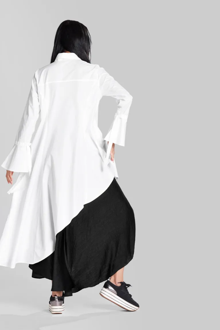 ASYMMETRICAL SHIRT WITH FRILL PANEL DETAIL