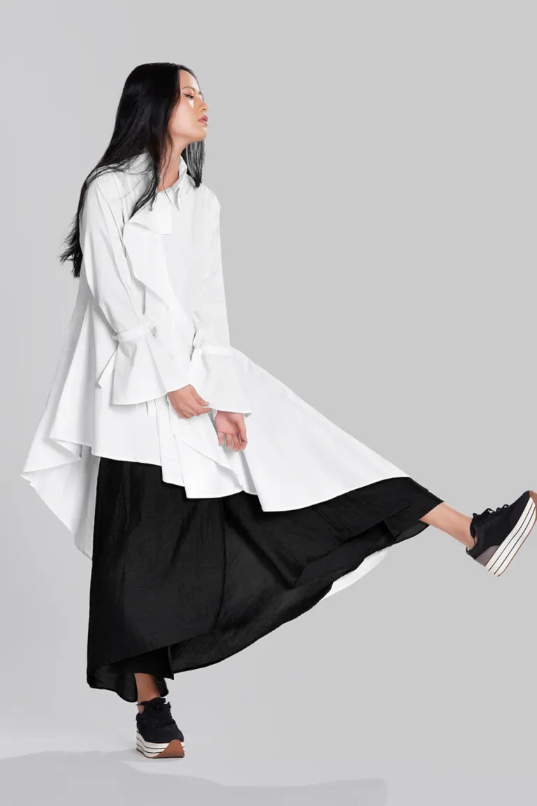 ASYMMETRICAL SHIRT WITH FRILL PANEL DETAIL