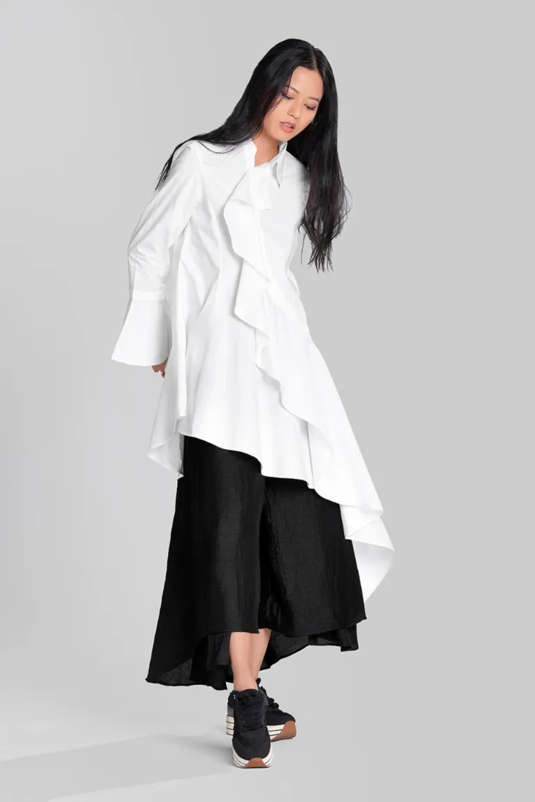 ASYMMETRICAL SHIRT WITH FRILL PANEL DETAIL