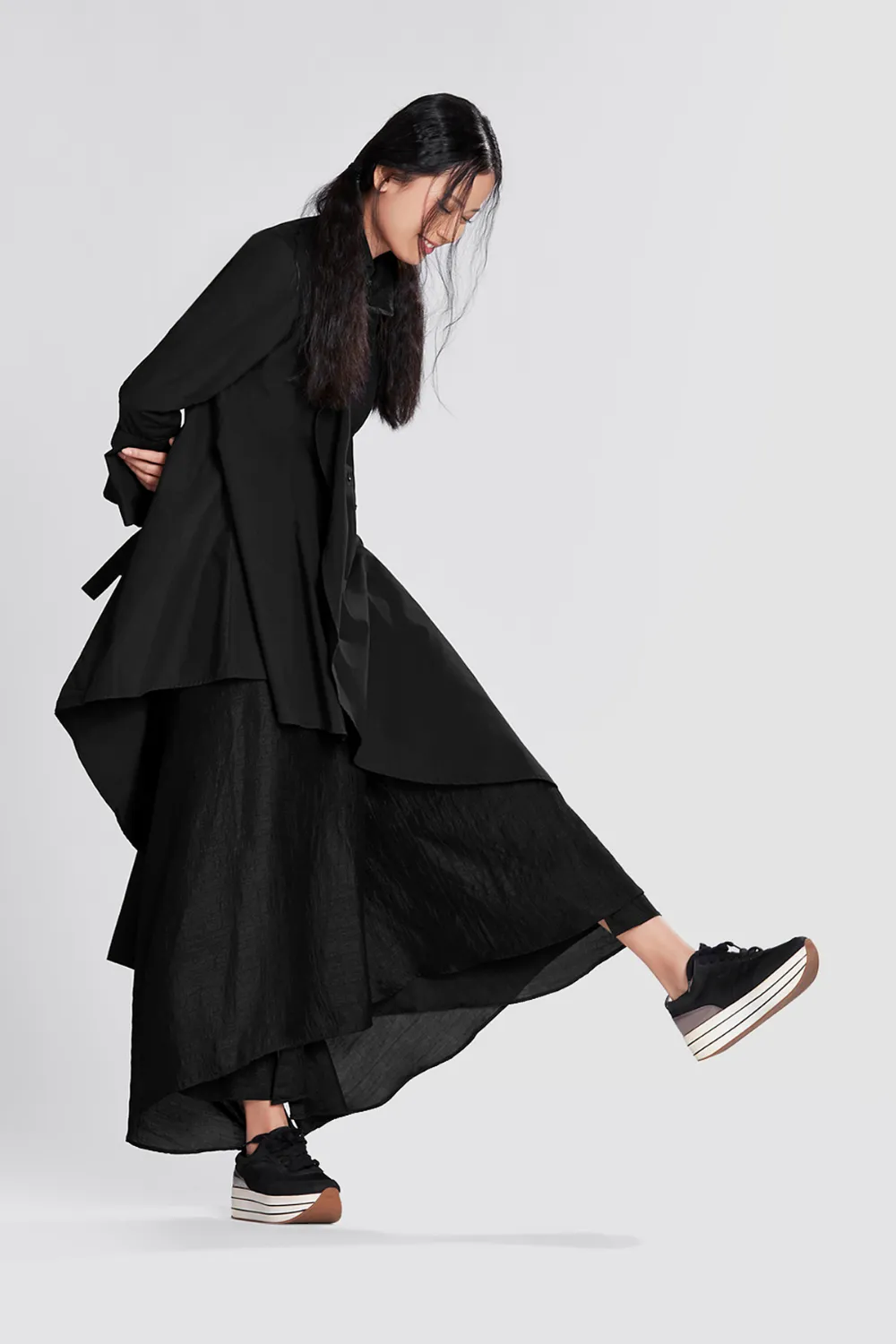 ASYMMETRICAL SHIRT WITH FRILL PANEL DETAIL