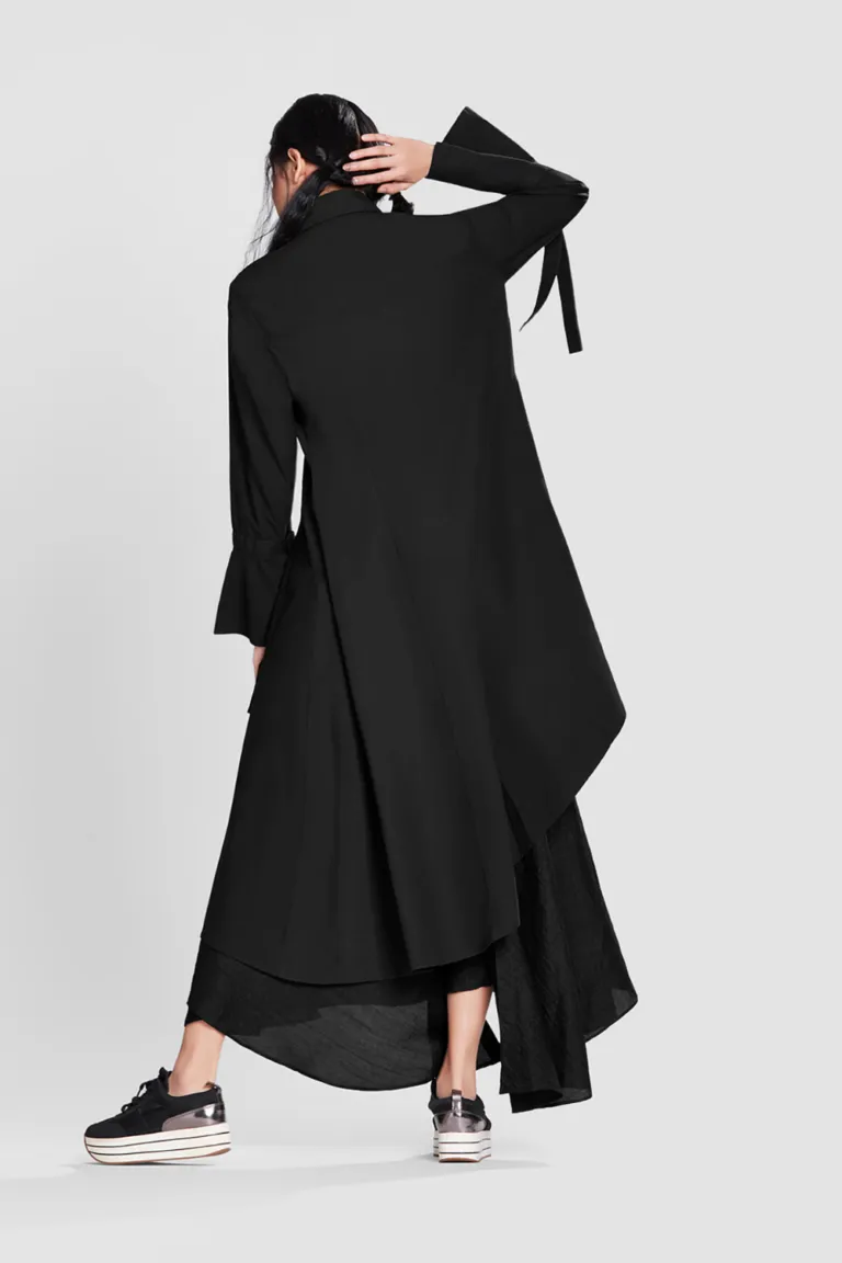 ASYMMETRICAL SHIRT WITH FRILL PANEL DETAIL