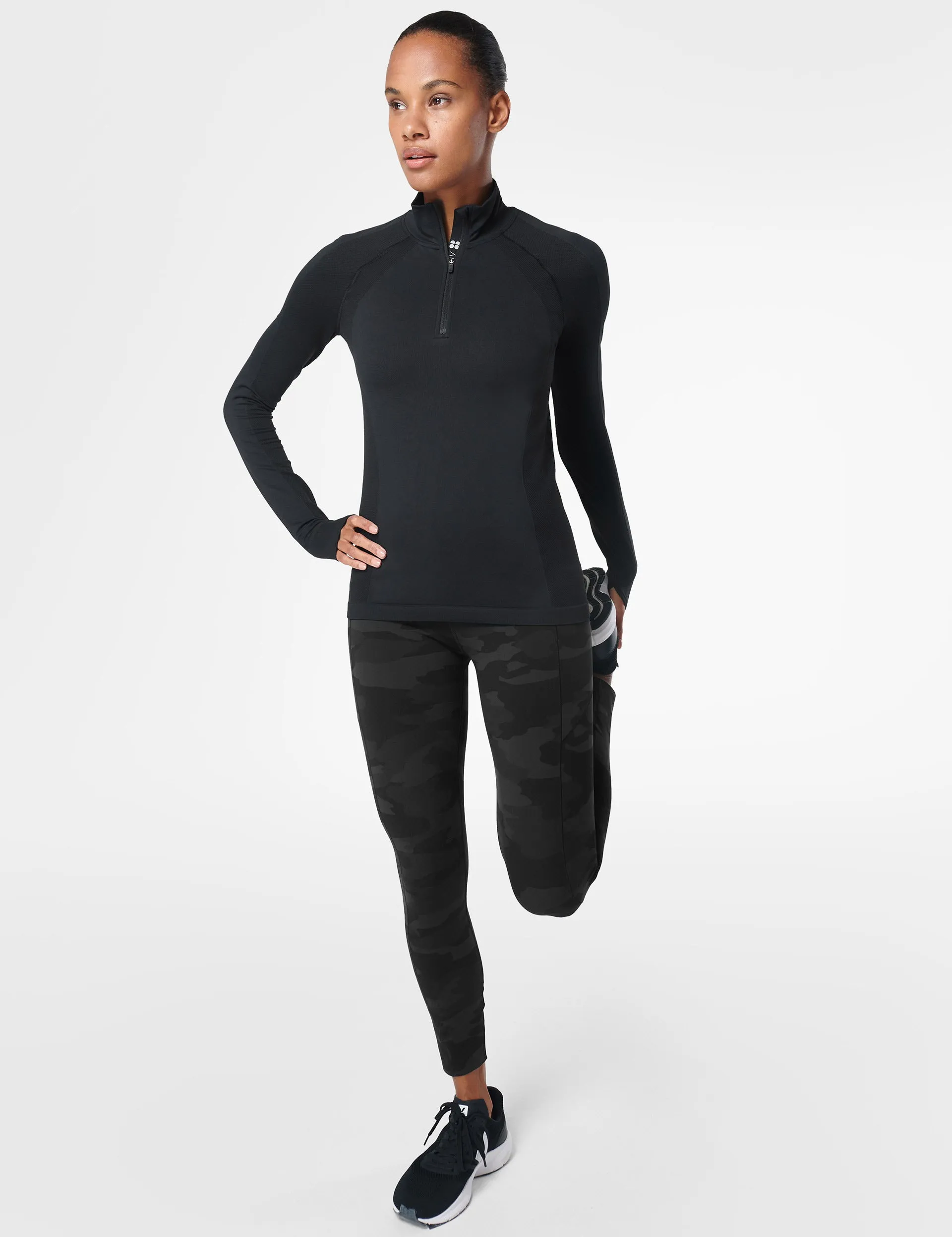 Athlete Seamless Half Zip Long Sleeve Top - Black
