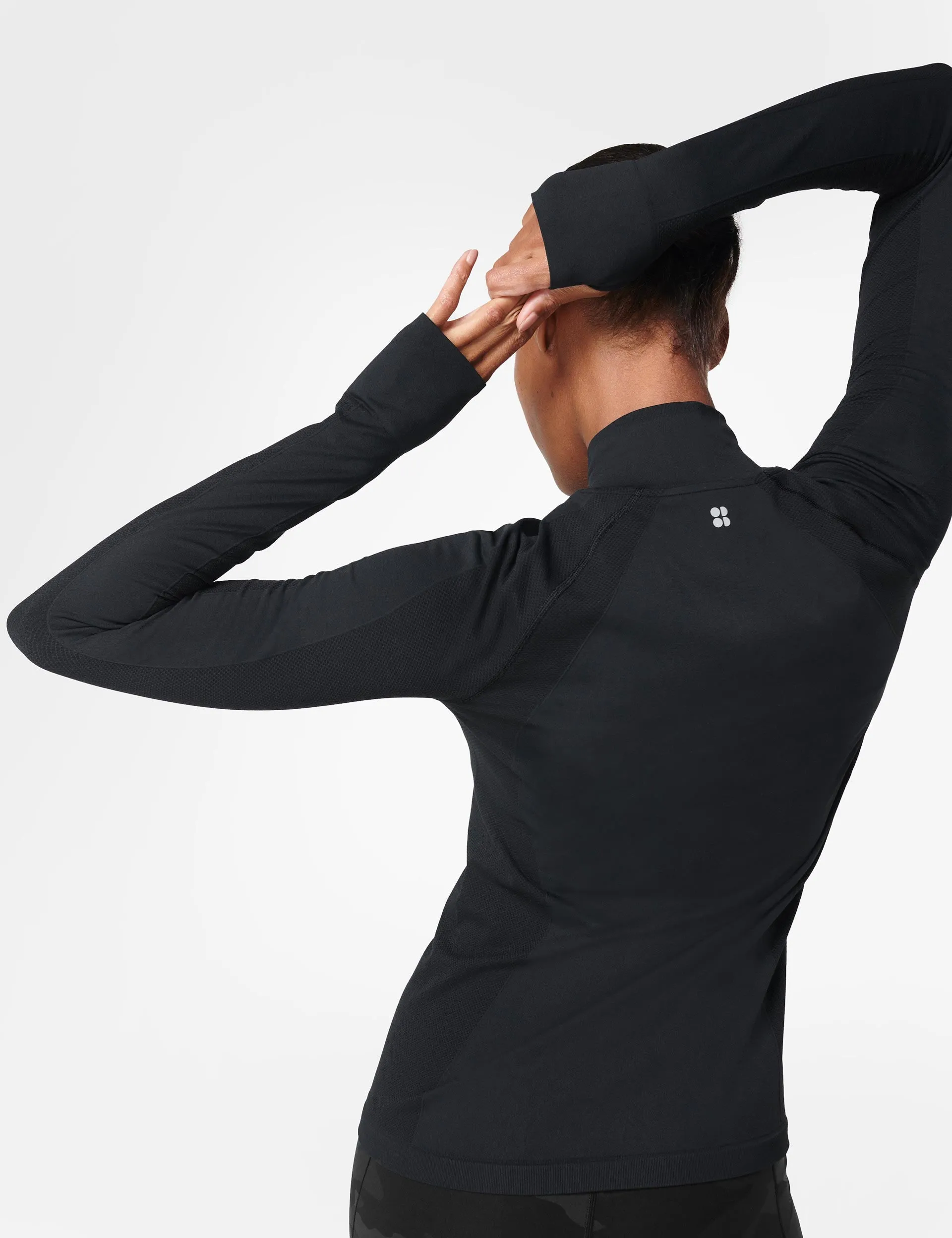Athlete Seamless Half Zip Long Sleeve Top - Black