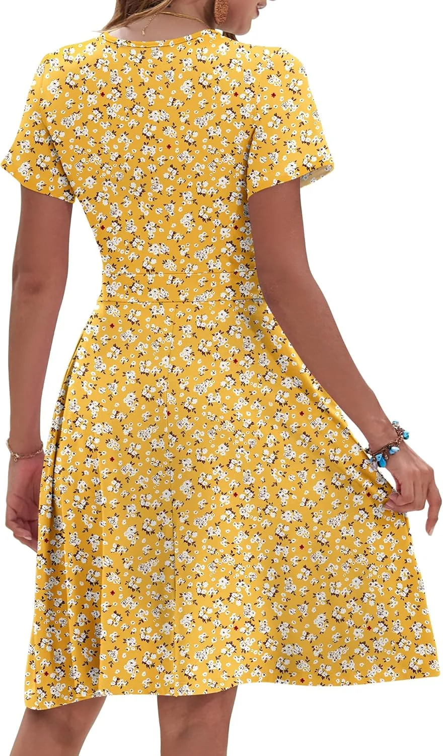 AUSELILY Womens Summer Dresses 2025 Short Sleeve V Neck Floral Sundress with Pockets