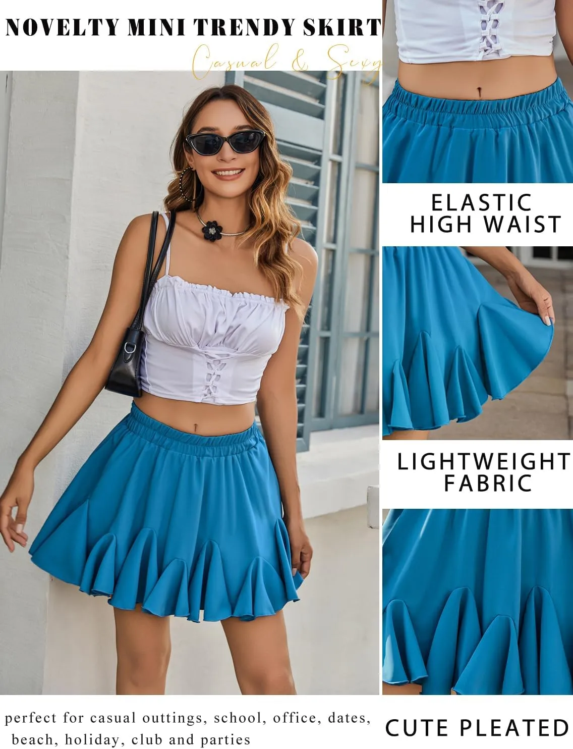 Avidlove Women's Pleated Skater Skirt Basic Casual High Waisted Ruffles Flared Mini Lingerie Skirts