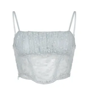 Azra Ruched Floral Lace Top