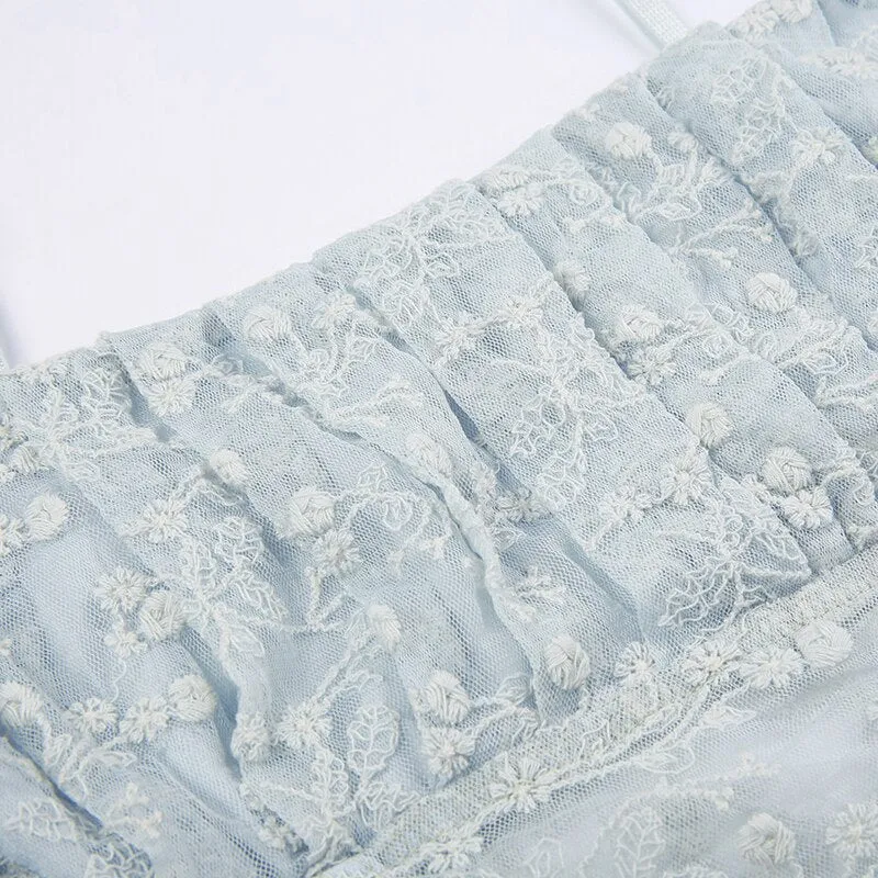 Azra Ruched Floral Lace Top