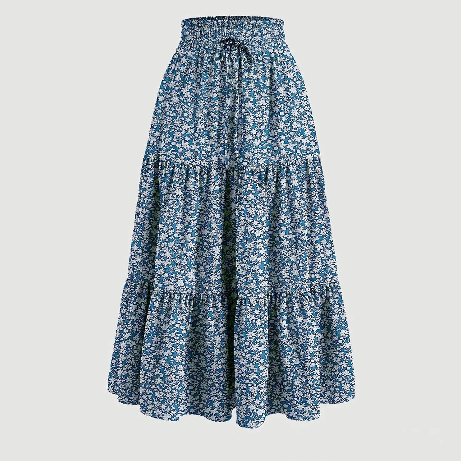 BAXLIMEK Midi Skirts for Women,2025 Spring Summer Trendy Ruffle Tiered A-Line Boho Skirts,Elastic Waist Flowy Beach Dress