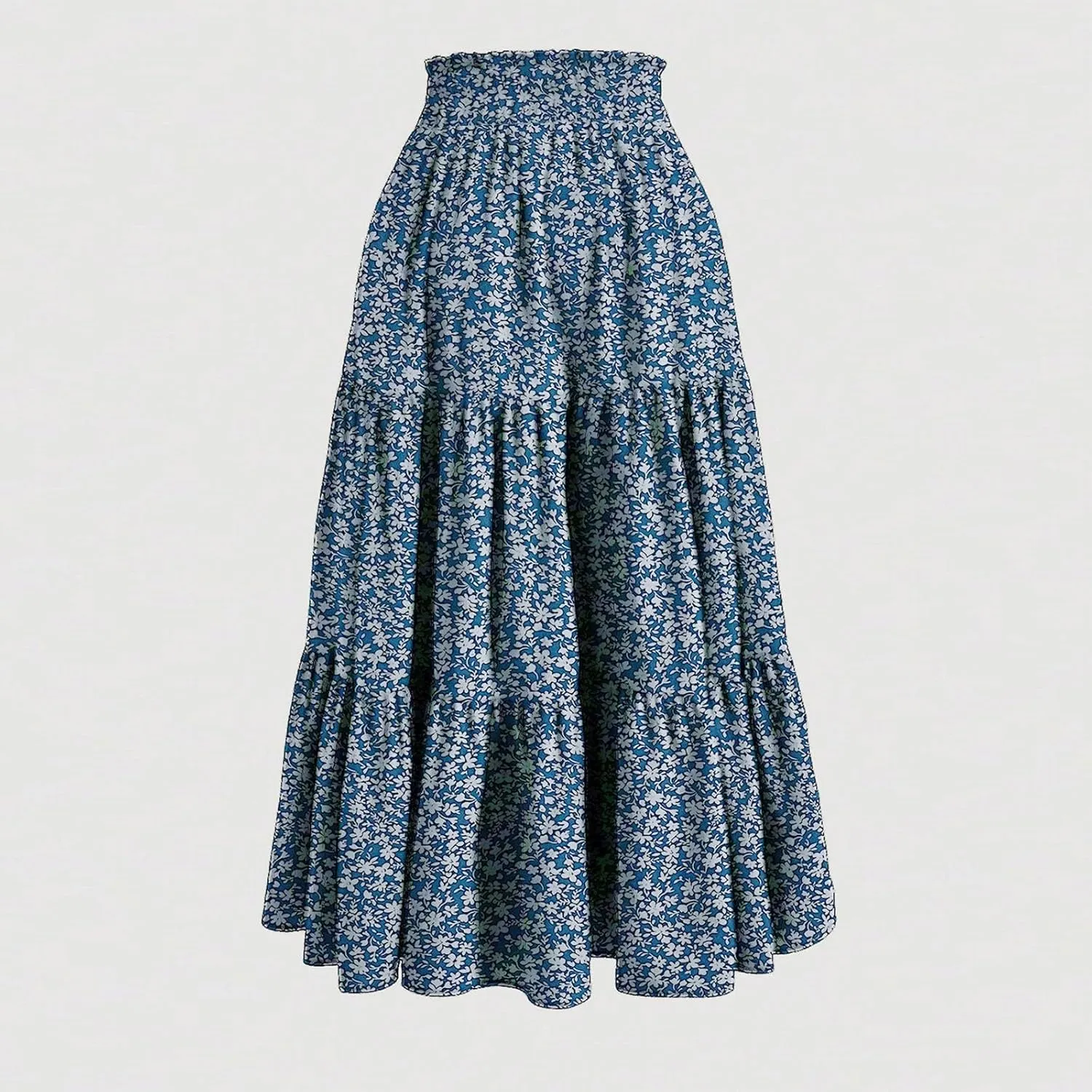 BAXLIMEK Midi Skirts for Women,2025 Spring Summer Trendy Ruffle Tiered A-Line Boho Skirts,Elastic Waist Flowy Beach Dress