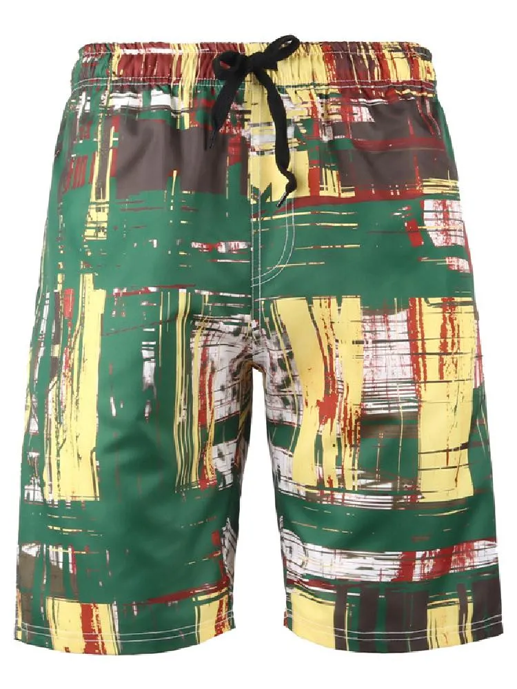 Beach Swim Printing Drawstring Elastic Waist Surf Shorts Bathing Suit Swimwear