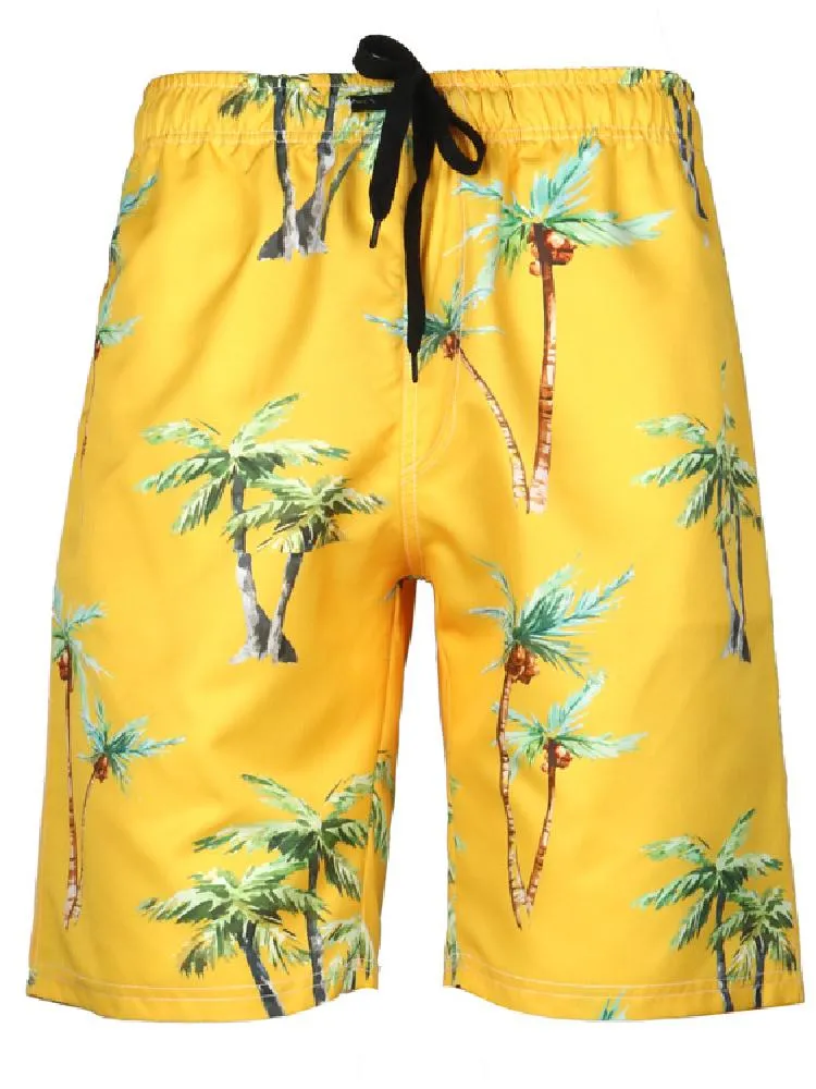 Beach Swim Printing Drawstring Elastic Waist Surf Shorts Bathing Suit Swimwear