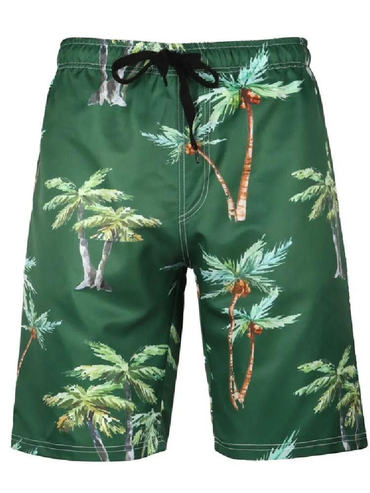 Beach Swim Printing Drawstring Elastic Waist Surf Shorts Bathing Suit Swimwear