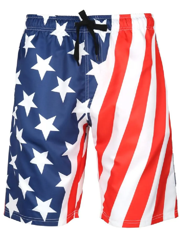 Beach Swim Printing Drawstring Elastic Waist Surf Shorts Bathing Suit Swimwear