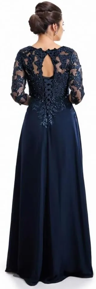 Beaded Appliques Mother of The Bride Dresses for Wedding Chiffon Long Formal Evening Dress with Sleeves