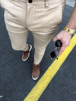 Beige Pattern Slim Fit Casual Pant DJ141 Streetwear Pant