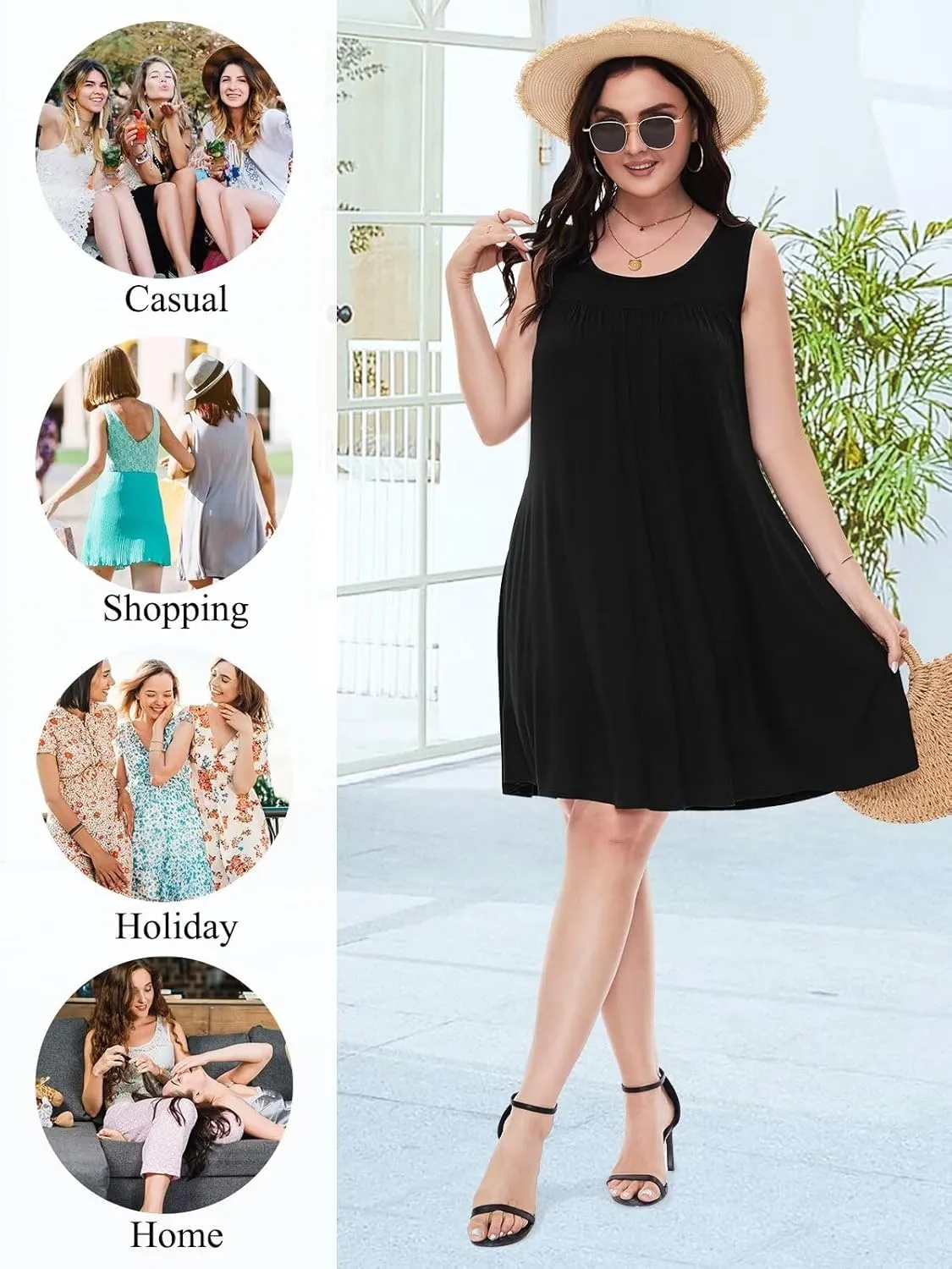 BELAROI Women Plus Size Summer Dresses Sundress Casual Scoop Neck Pleated Sleeveless Tank Dress Cover Ups with Pockets
