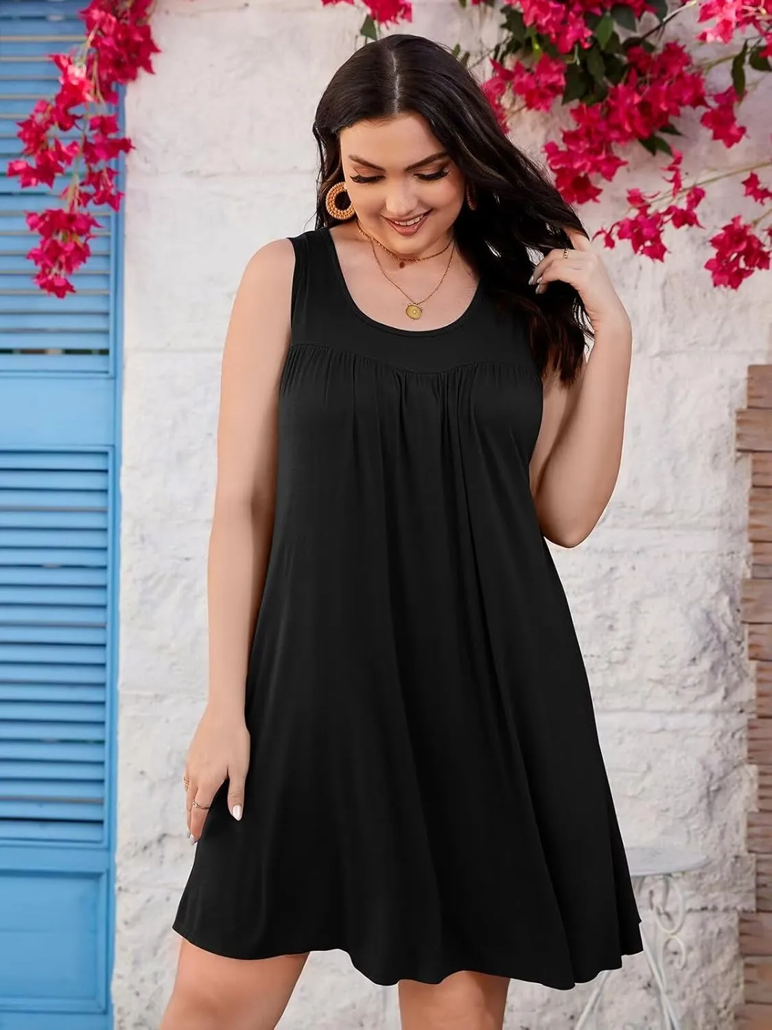BELAROI Women Plus Size Summer Dresses Sundress Casual Scoop Neck Pleated Sleeveless Tank Dress Cover Ups with Pockets