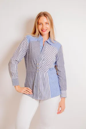 Blue Mixed Stripe Front Wrap Top