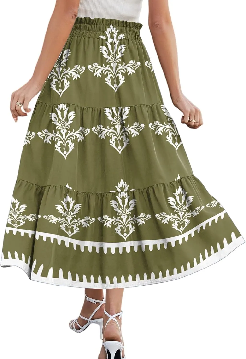 Boho Dresses for Women 2025 Loose Casual Trendy Floral Print Elastic Waist Lightweight Hawaiian Maxi Skirts, S-2XL