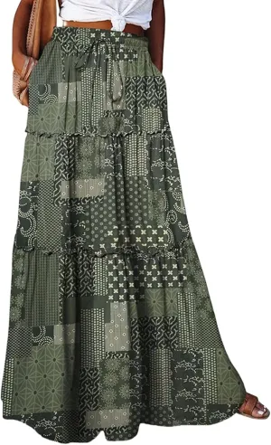 Boho Flowy Skirts for Women Maxi Floral High Waisted Tiered Long Skirts Ladies Casual Bohemian Summer Clothes 2025