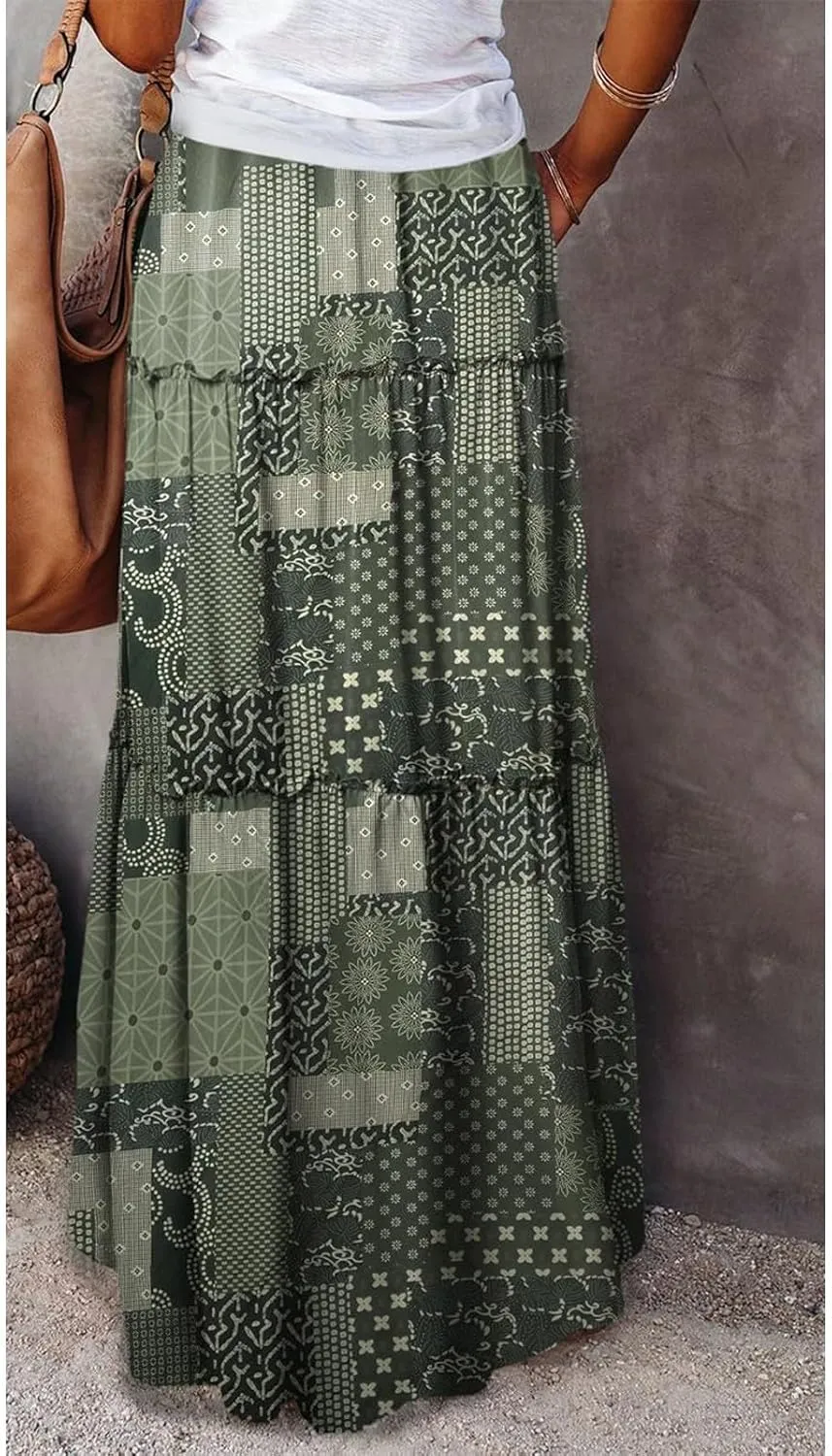 Boho Flowy Skirts for Women Maxi Floral High Waisted Tiered Long Skirts Ladies Casual Bohemian Summer Clothes 2025