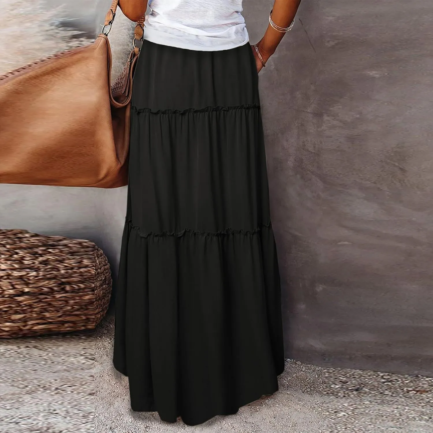 Boho Maxi Skirts for Women 2025 Summer Floral Flowy High Waisted Plus Size A Line Tiered Long Skirt with Pockets