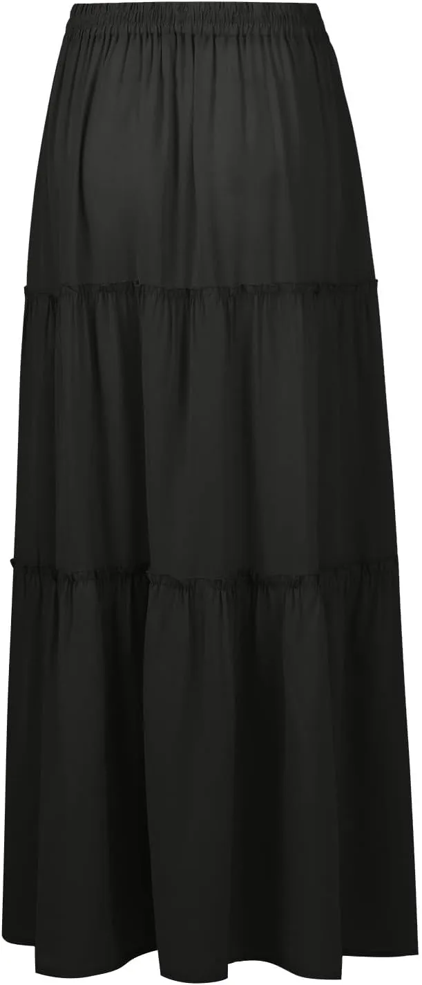 Boho Maxi Skirts for Women 2025 Summer Floral Flowy High Waisted Plus Size A Line Tiered Long Skirt with Pockets