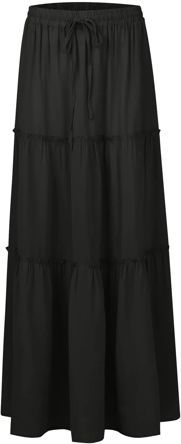 Boho Maxi Skirts for Women 2025 Summer Floral Flowy High Waisted Plus Size A Line Tiered Long Skirt with Pockets