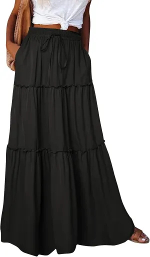 Boho Maxi Skirts for Women 2025 Summer Floral Flowy High Waisted Plus Size A Line Tiered Long Skirt with Pockets