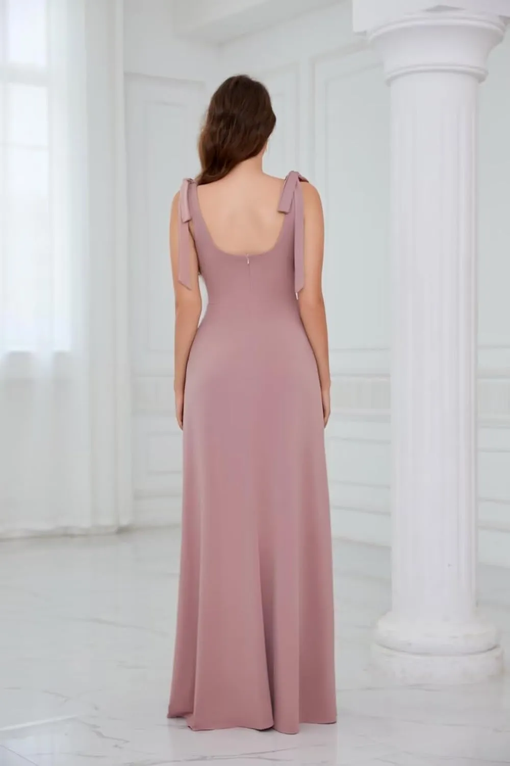 BOLENSYE Chiffon Bridesmaid Dresses for Wedding Long Spaghetti Strap Formal Evening Party Gown with Slit