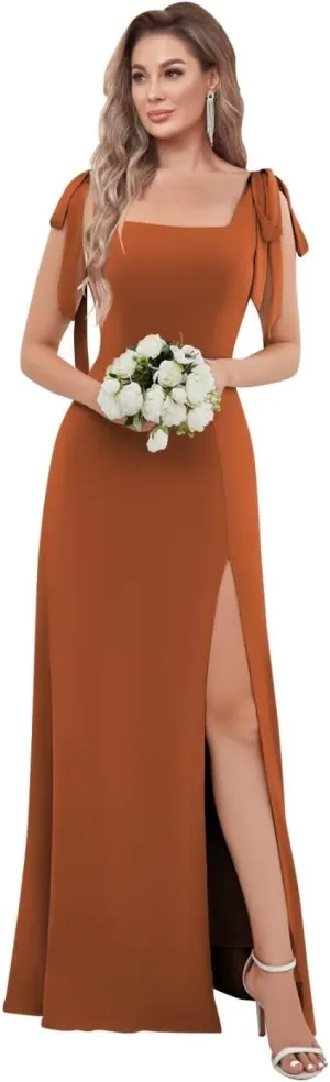 BOLENSYE Chiffon Bridesmaid Dresses for Wedding Long Spaghetti Strap Formal Evening Party Gown with Slit