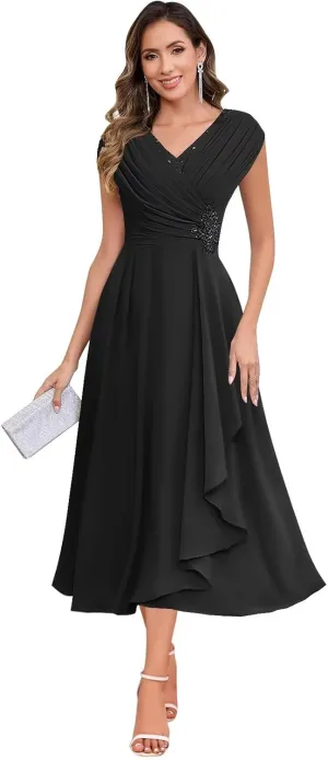 BOLENSYE Mother of The Bride Dresses for Wedding Cap Sleeve Lace Chiffon Mother of The Groom Formal Dress for Women