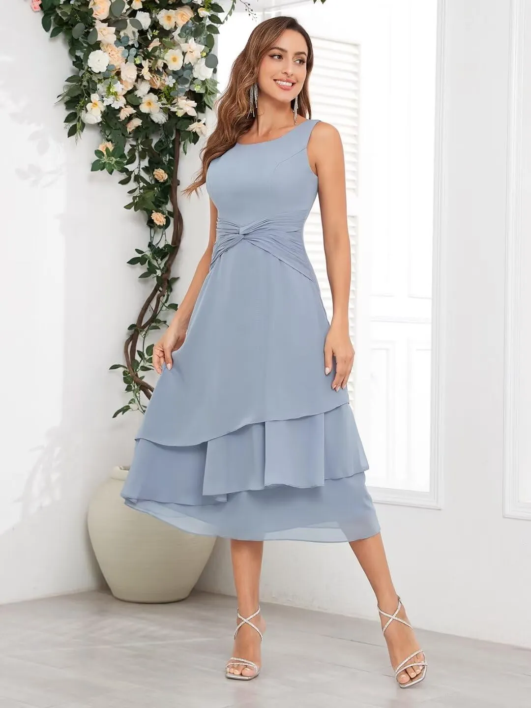 BOLENSYE Women's 2 Pieces Mother of The Bride Dresses for Wedding with Jacket Tea Length Formal Evening Party Gown