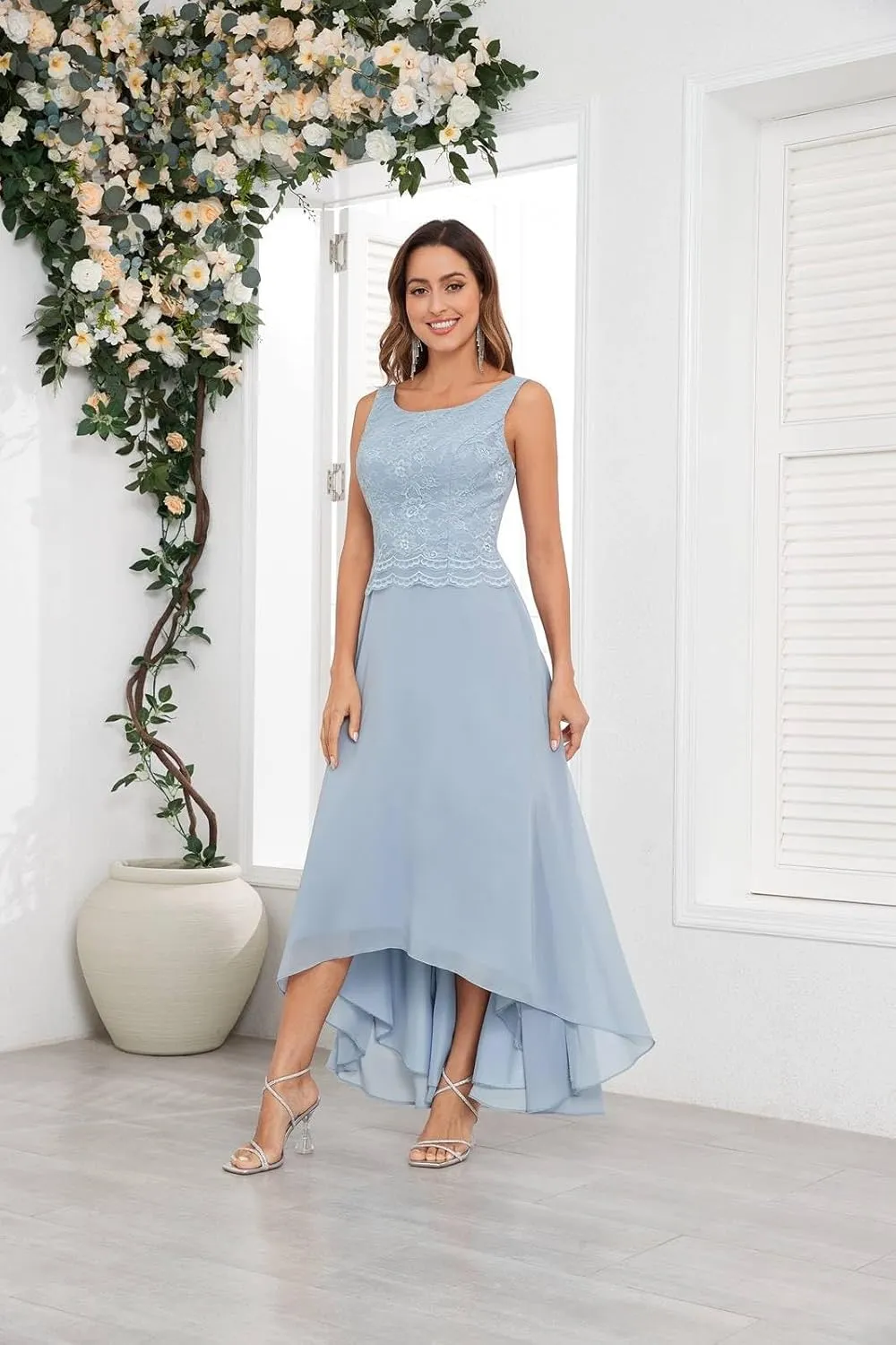 BONOYUER 2 Piece Tea Length Mother of The Bride Dresses for Wedding 3/4 Sleeve Formal Dress with Jacket