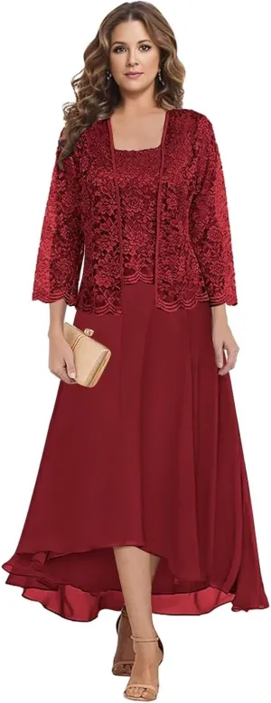 BONOYUER 2 Piece Tea Length Mother of The Bride Dresses for Wedding 3/4 Sleeve Formal Dress with Jacket