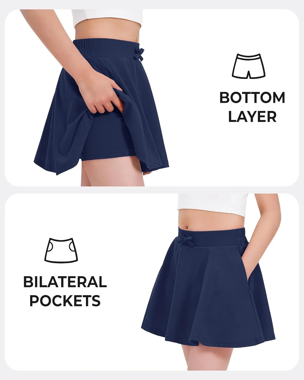 BOOPH Girls Skirts Kids Casual Mini Skorts Toddler Athletic Uniform Skirts with Pockets