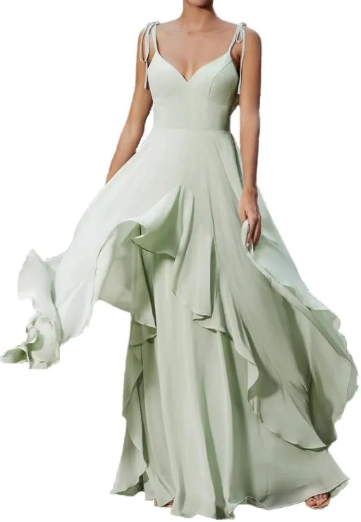 Bridesmaid Dresses for Women 2024 Floor Length Chiffon Wedding Guest Dress A-line V-Neck Sleeveless Formal Gown