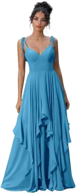 Bridesmaid Dresses for Women 2024 Floor Length Chiffon Wedding Guest Dress A-line V-Neck Sleeveless Formal Gown