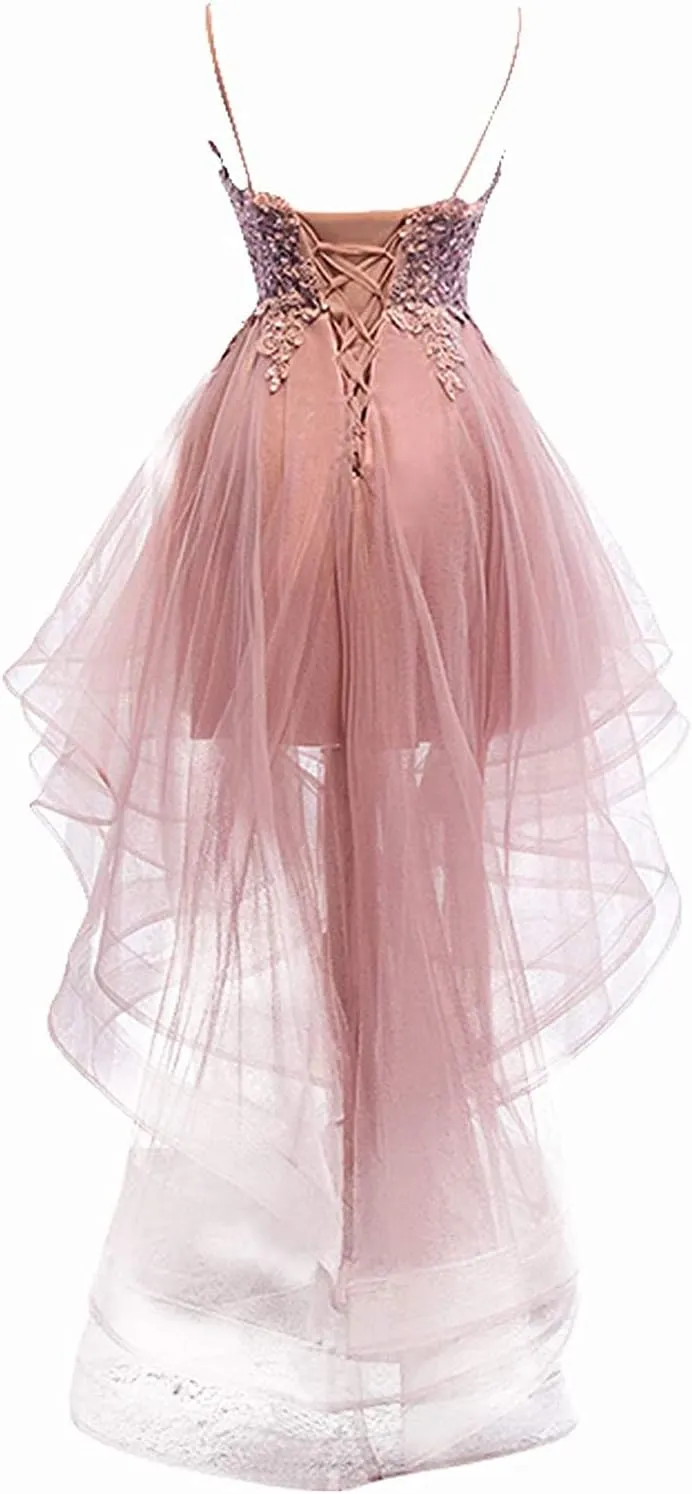 Bridesmaid Dresses Tulle Cocktail Dresses for Women Evening Party Prom Dress Hi-Lo Wedding Guest Dresses Lace Appliques