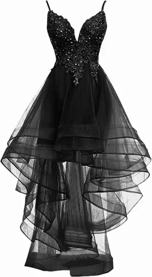 Bridesmaid Dresses Tulle Cocktail Dresses for Women Evening Party Prom Dress Hi-Lo Wedding Guest Dresses Lace Appliques