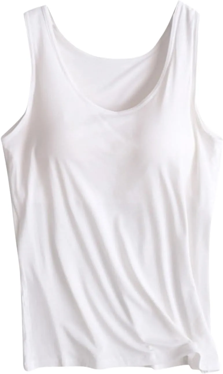 Camisole Tops for Women Summer Spaghetti Strap Basic Padded Tank Top with Built in Bra Workout Yoga Shirts