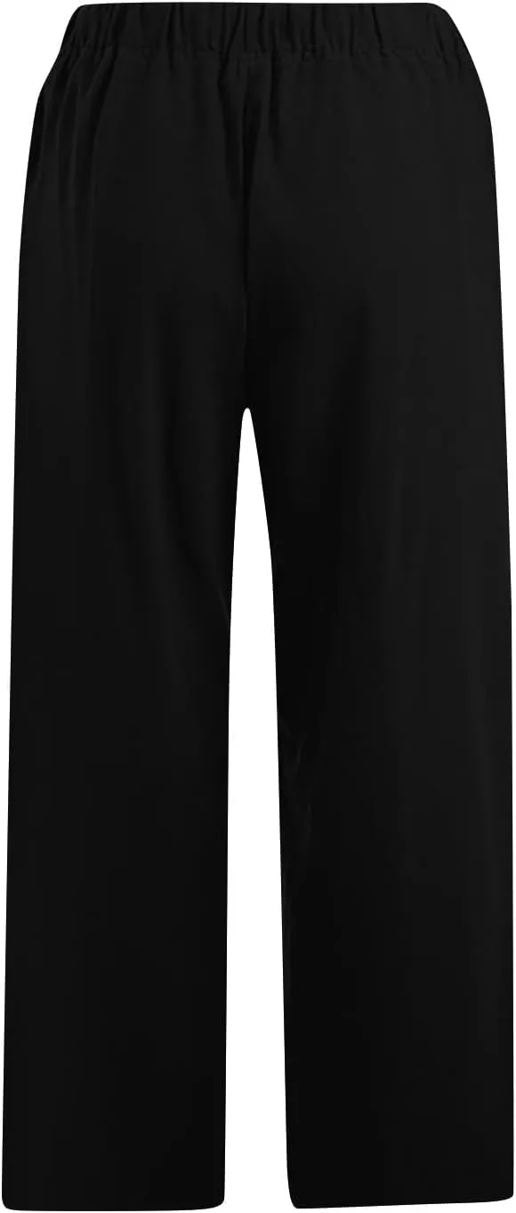 Capri Pants for Women Casual Summer Wide Leg Linen Pants Drawstring Elastic High Waist Palazzo Comfy Cropped Trousers