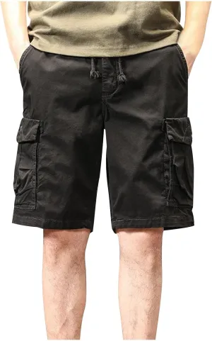 Cargo Shorts for Men Below Knee Stretch Cotton Pull On Drawstring Comfy Shorts Stretch 9 Chino Pants with Pocket