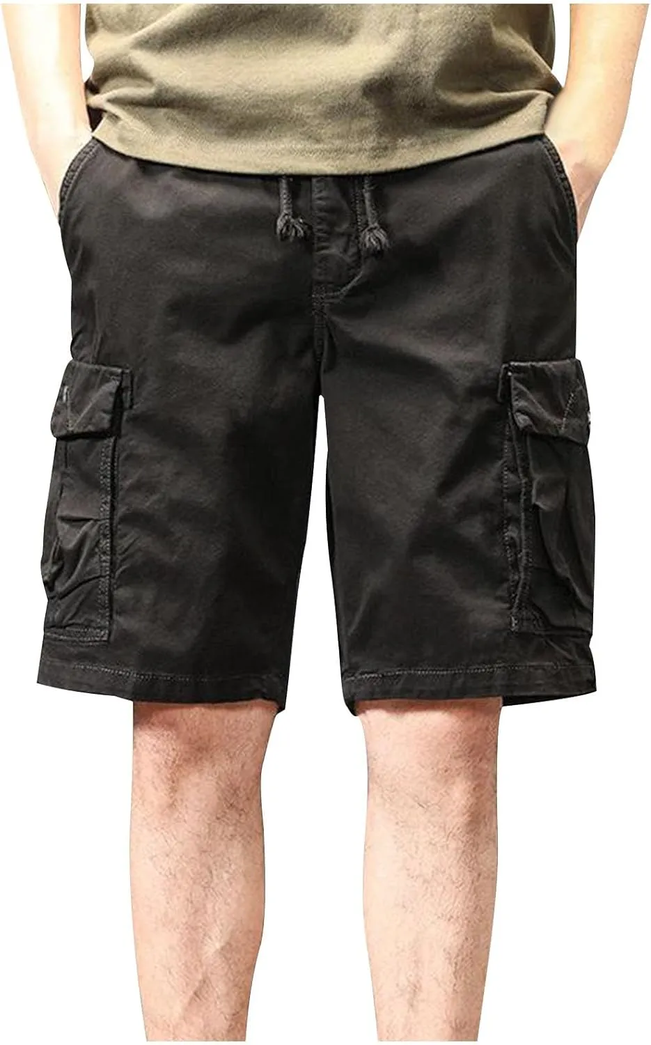Cargo Shorts for Men Below Knee Stretch Cotton Pull On Drawstring Comfy Shorts Stretch 9 Chino Pants with Pocket