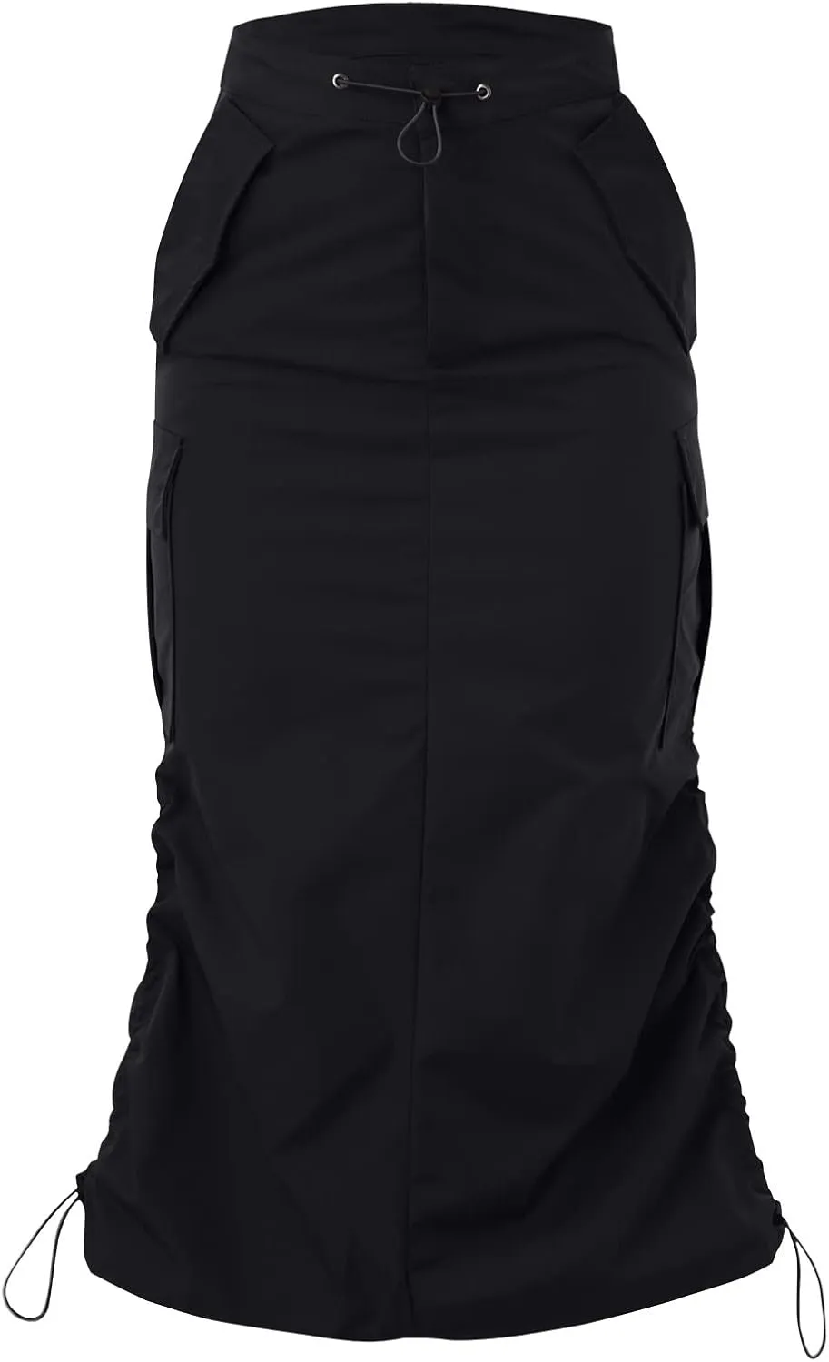 Cargo Skirts for Women Long Cargo Skirts for Women Maxi Skirt Drawstring Ruched Streetwear with Pockets Black