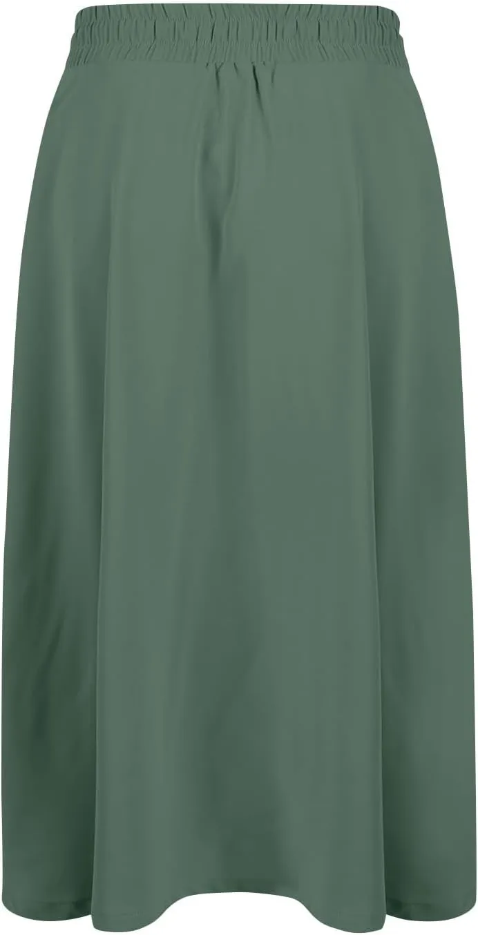 Casual Summer Skirts for Women Floral Midi Skirts Drawstring Elastic Waist Knee Length Skirt A Line Skirt with Pocket