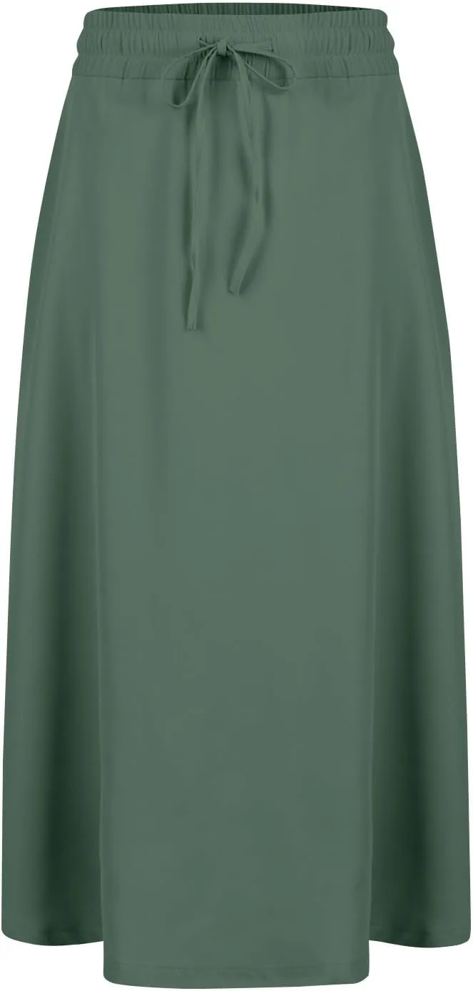 Casual Summer Skirts for Women Floral Midi Skirts Drawstring Elastic Waist Knee Length Skirt A Line Skirt with Pocket